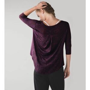 Lululemon Sz 8 Yoga Flow Long Sleeve Tee Purple Ghost Weave Burnout Black Cherry